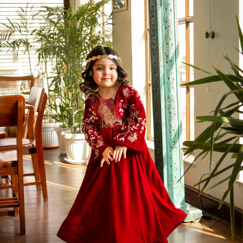 The khoshgul maroon frock